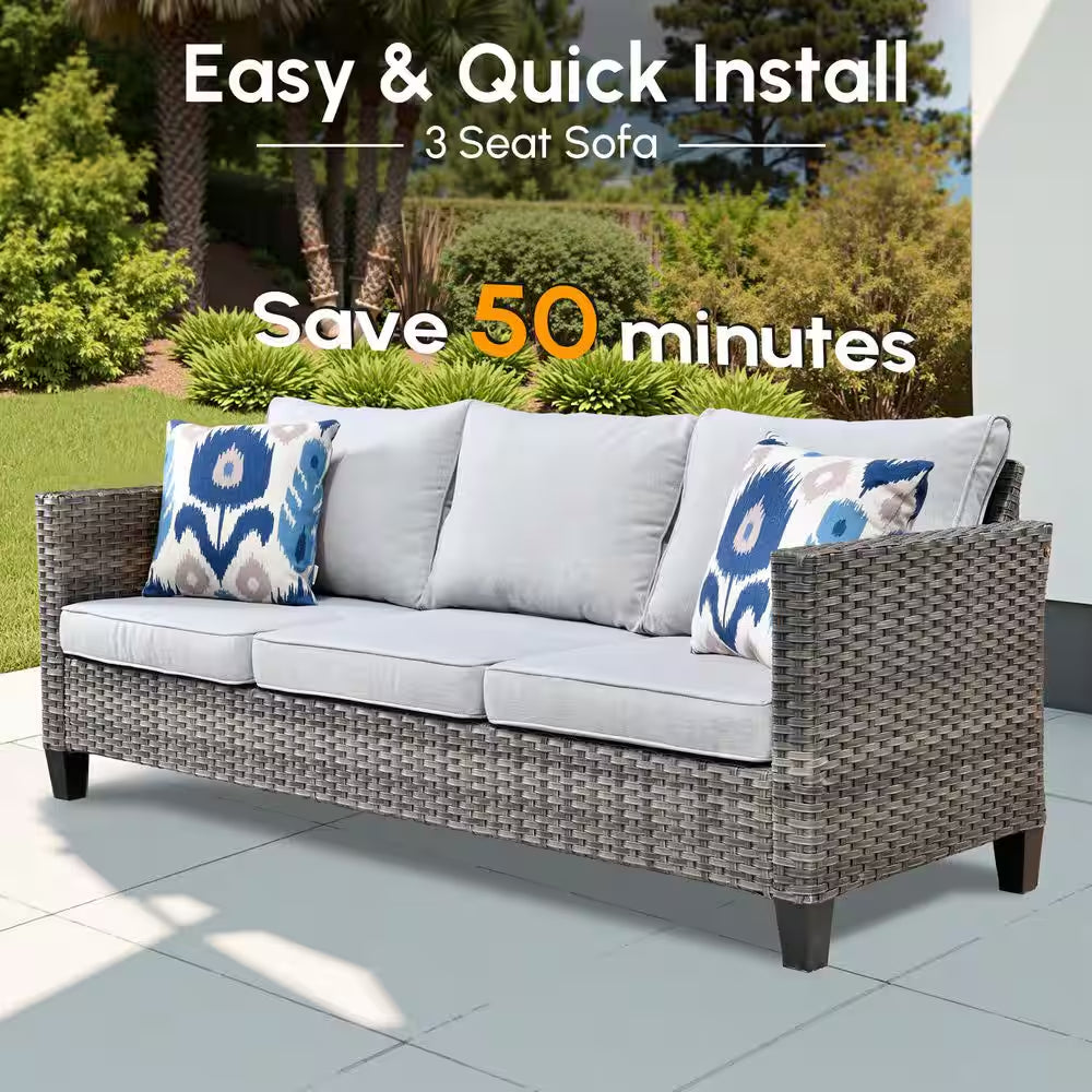 Megon Holly Gray 5-Piece Wicker Outdoor Patio Conversation Seating Sofa Set with Gray Cushions