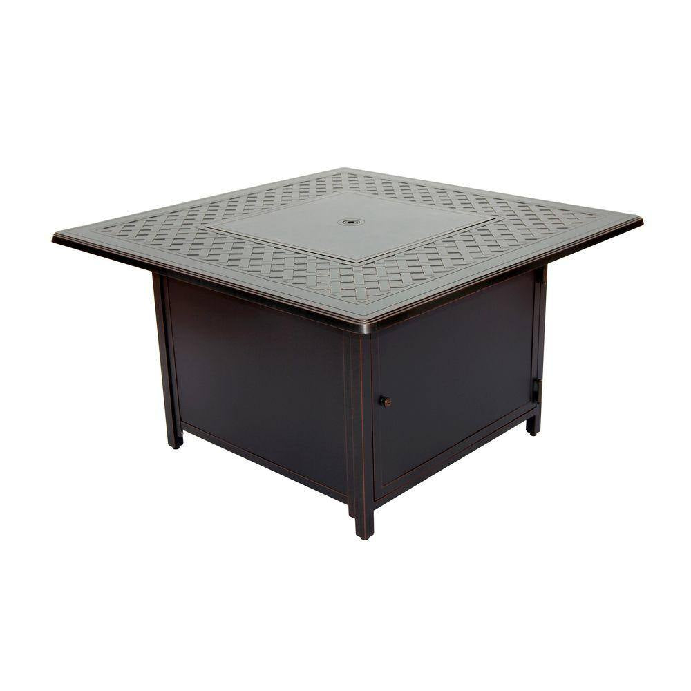 42 In. Topaz Cast Aluminum Heron Square Gas Fire Pit Chat Table with Clear Glass Fire Beads