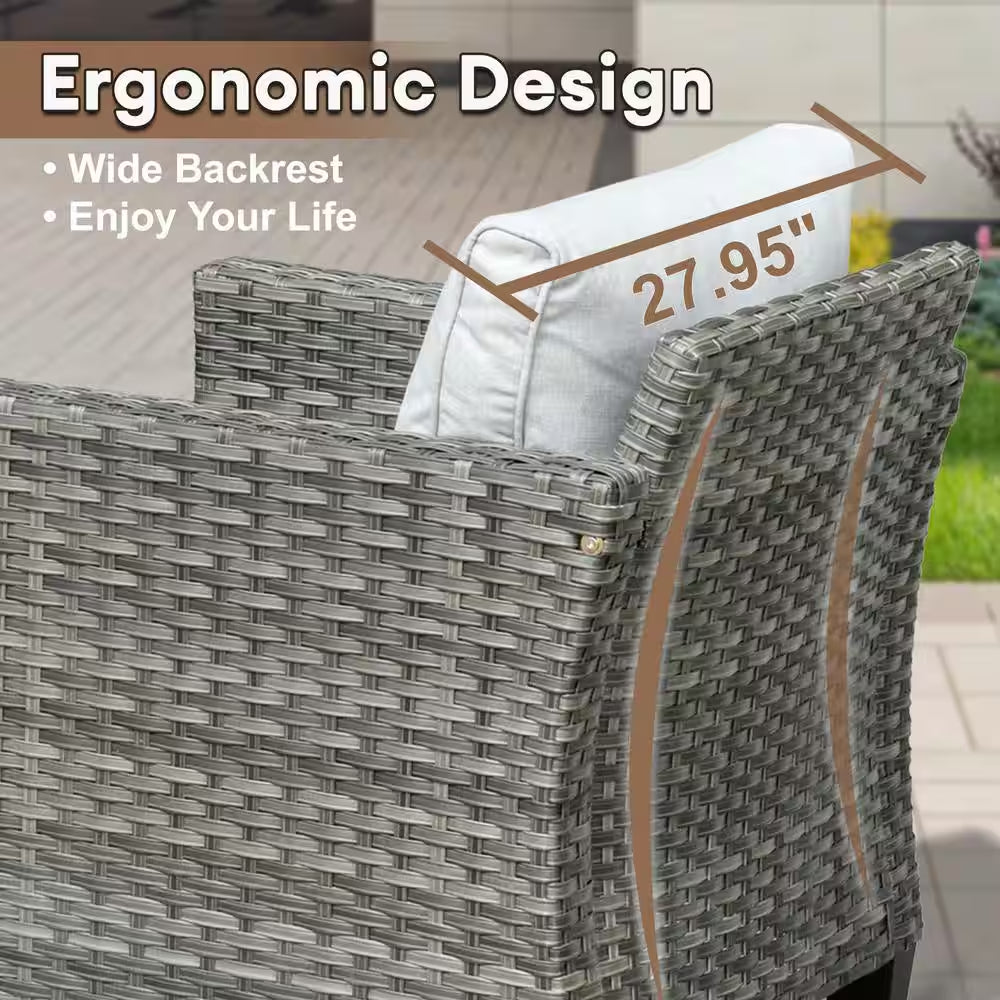 Megon Holly Gray 5-Piece Wicker Outdoor Patio Conversation Seating Sofa Set with Gray Cushions