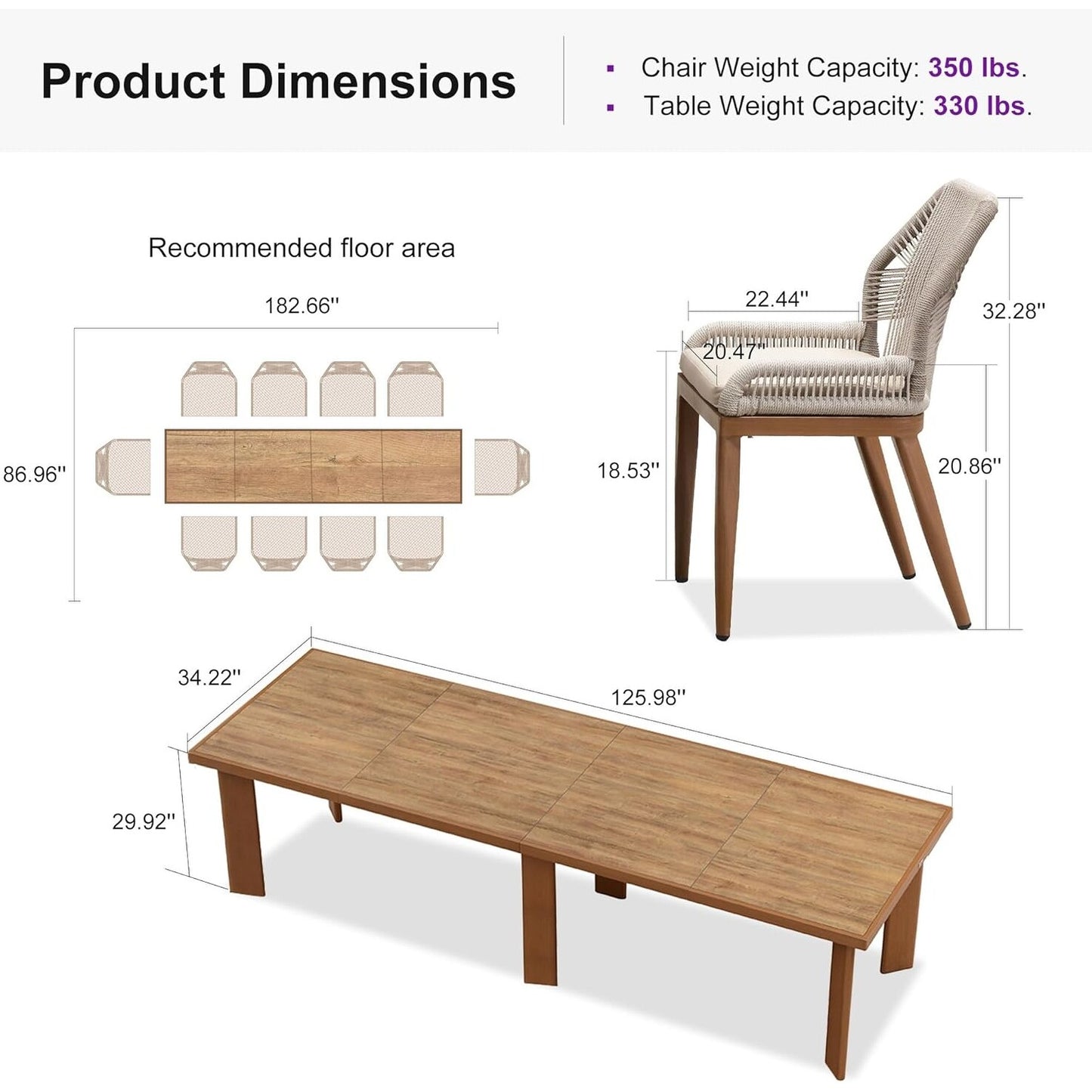 Dining Set Patio Metal Rectangular Table and Wicker Rattan Chairs for outside Porch Modern Outdoor Furniture Sets