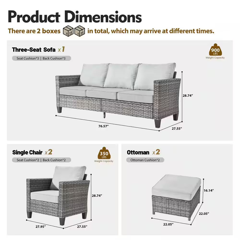 Megon Holly Gray 5-Piece Wicker Outdoor Patio Conversation Seating Sofa Set with Gray Cushions