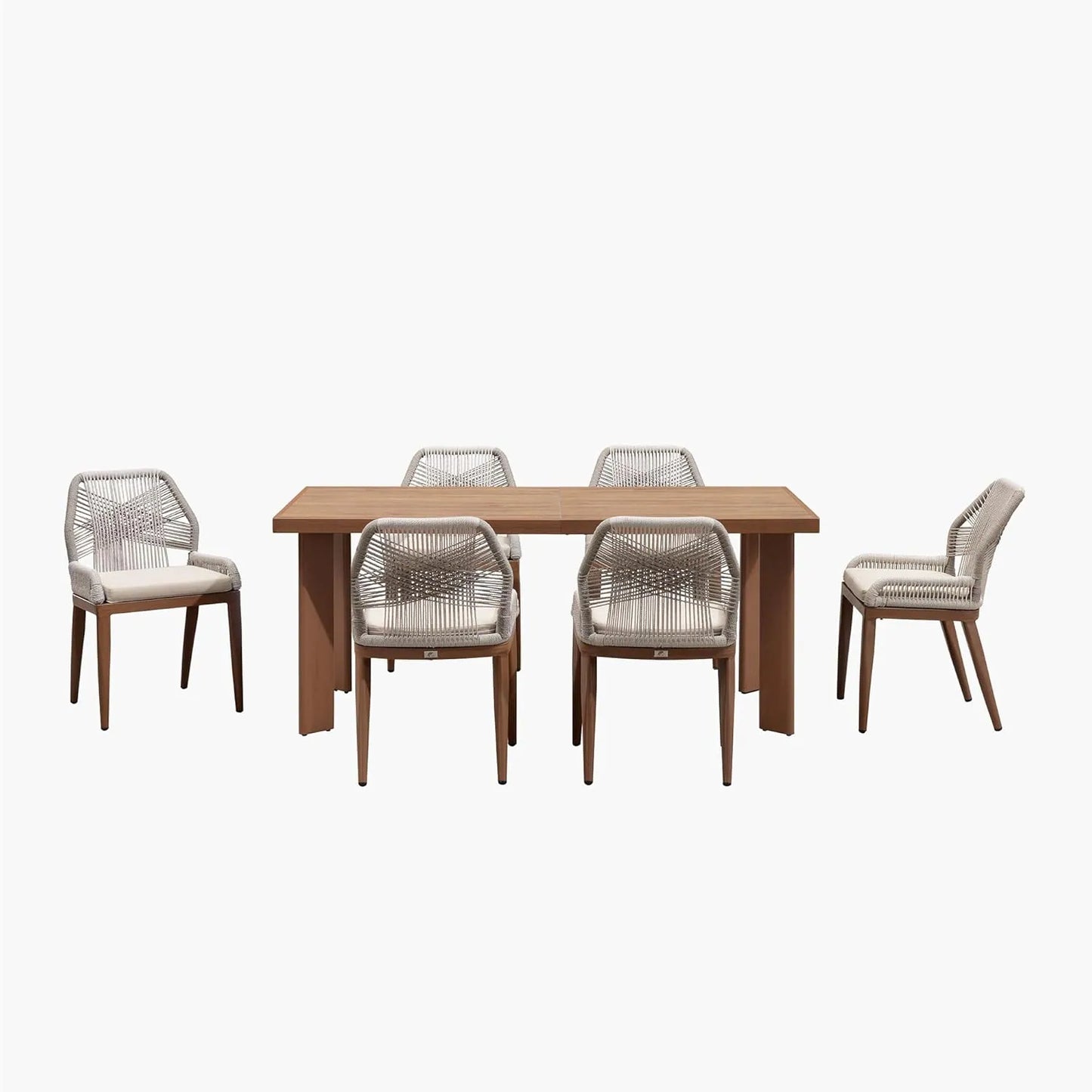 Dining Set Patio Metal Rectangular Table and Wicker Rattan Chairs for outside Porch Modern Outdoor Furniture Sets