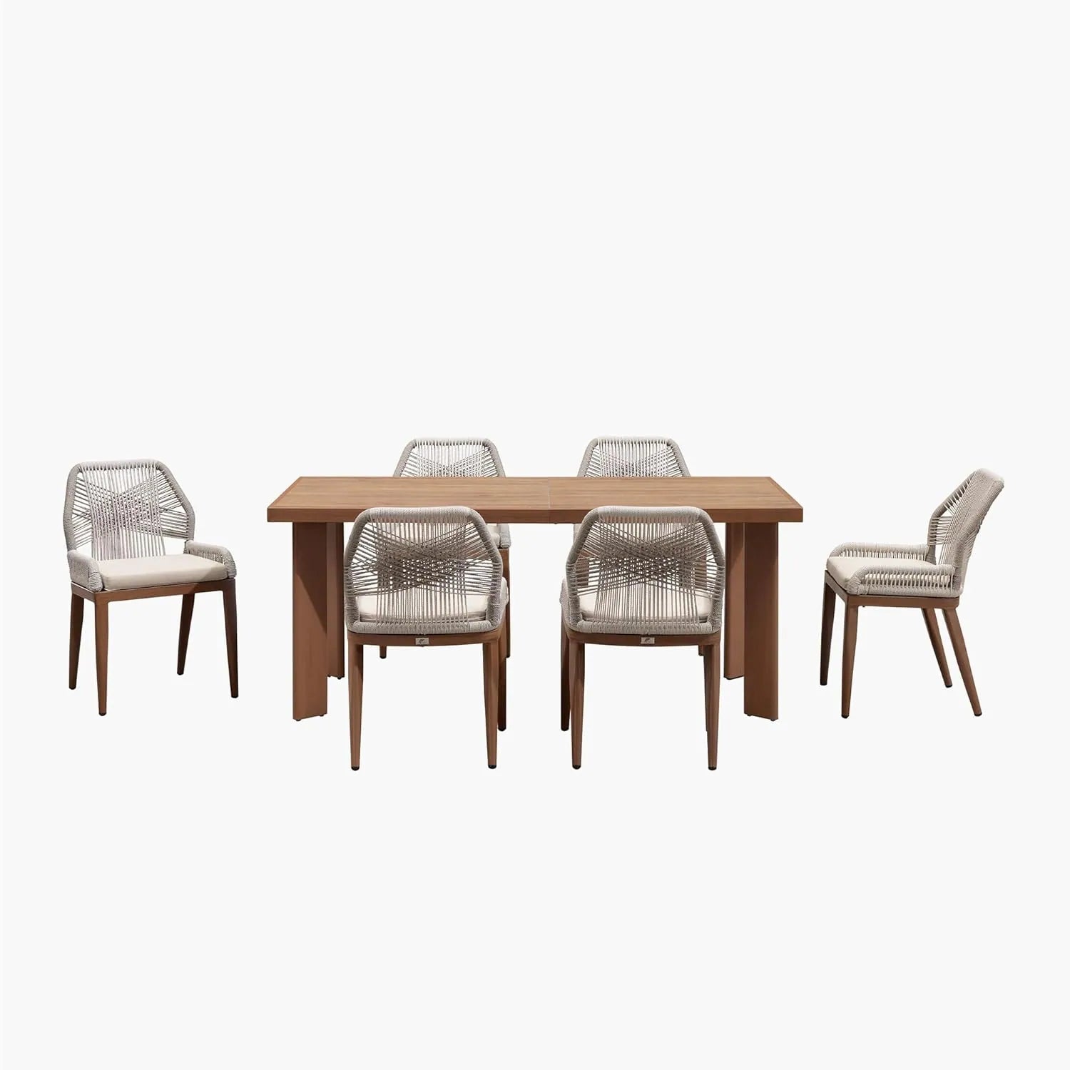 Dining Set Patio Metal Rectangular Table and Wicker Rattan Chairs for outside Porch Modern Outdoor Furniture Sets