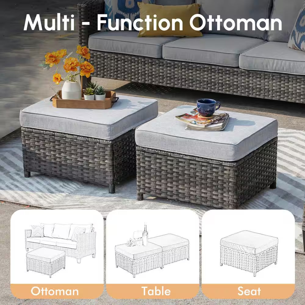 Megon Holly Gray 5-Piece Wicker Outdoor Patio Conversation Seating Sofa Set with Gray Cushions