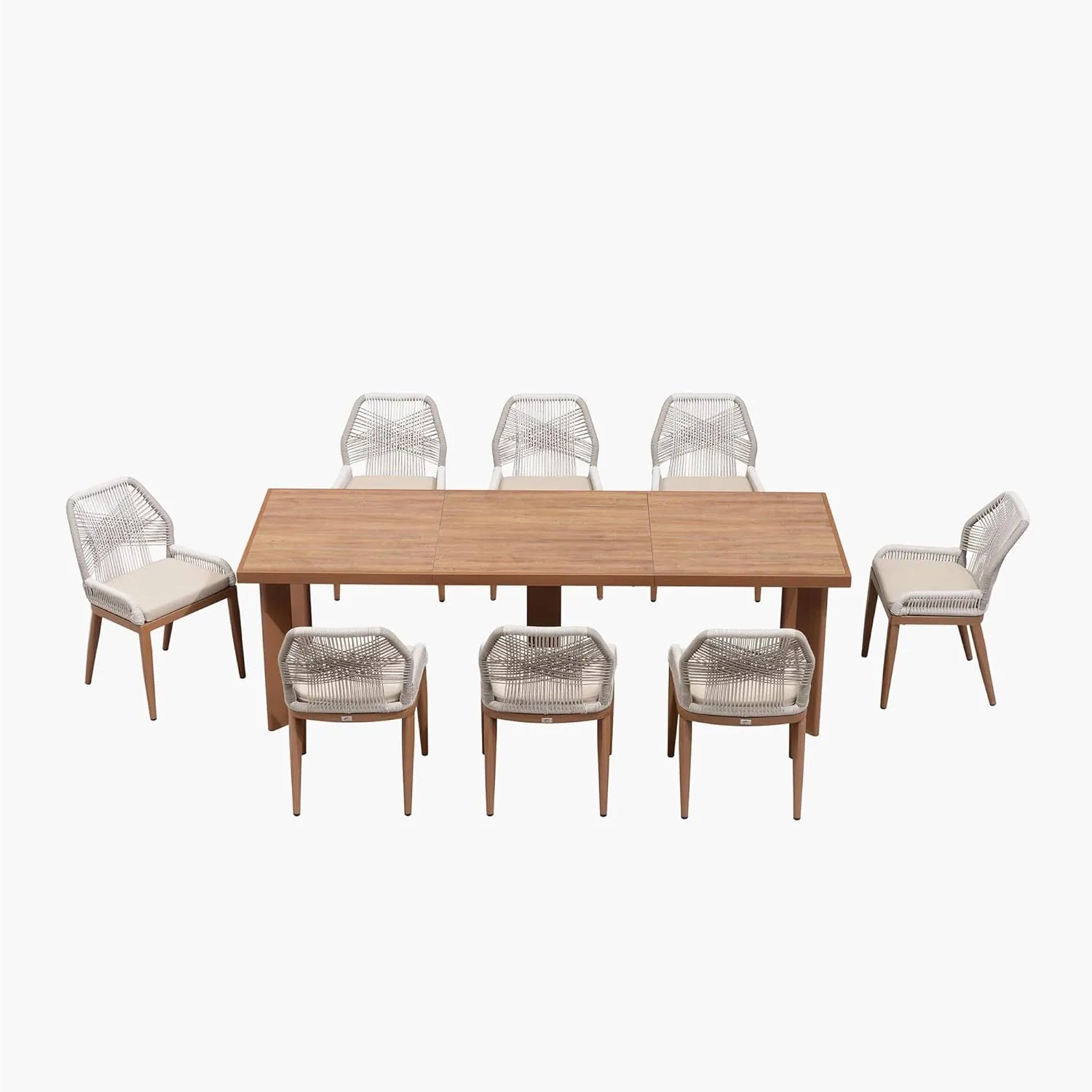 Dining Set Patio Metal Rectangular Table and Wicker Rattan Chairs for outside Porch Modern Outdoor Furniture Sets