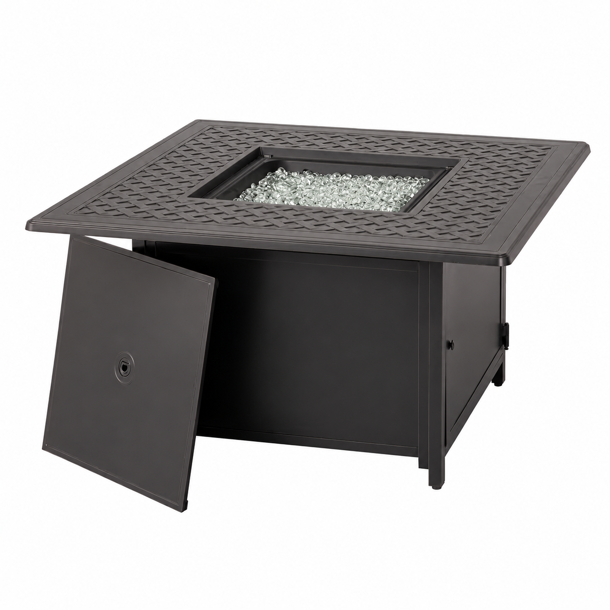 42 In. Topaz Cast Aluminum Heron Square Gas Fire Pit Chat Table with Clear Glass Fire Beads
